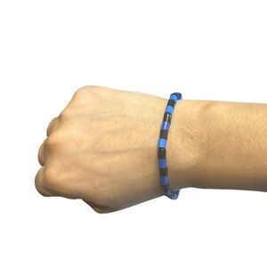 3 FOR $20 HANDCRAFTED Royal Blue & Black Striped Fuse Beaded Stretch Bracelet